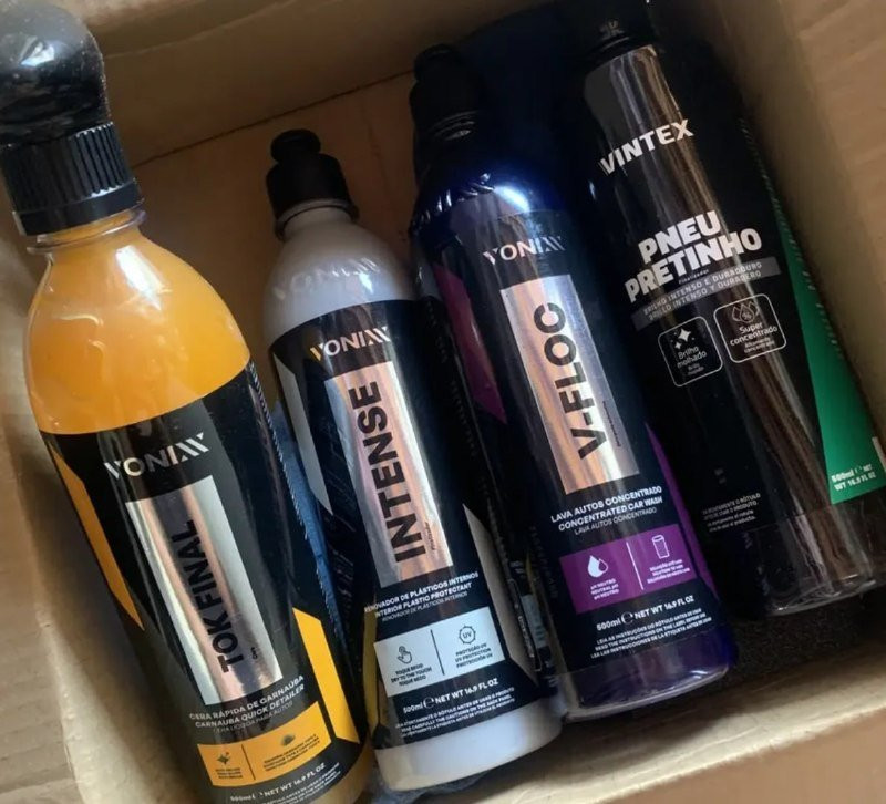 Kit Lavagem Vonixx: Shampoo V-Floc, Cera Tok Final, Intense, Pneu Pretinho Vintex