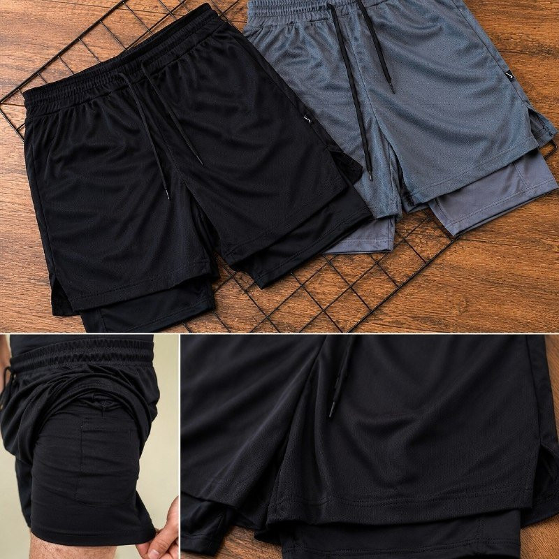 🩳 SHORT DUPLO PROS CORREDORES Kit com 4 Shorts 2 Em 1 Duplo Bolso