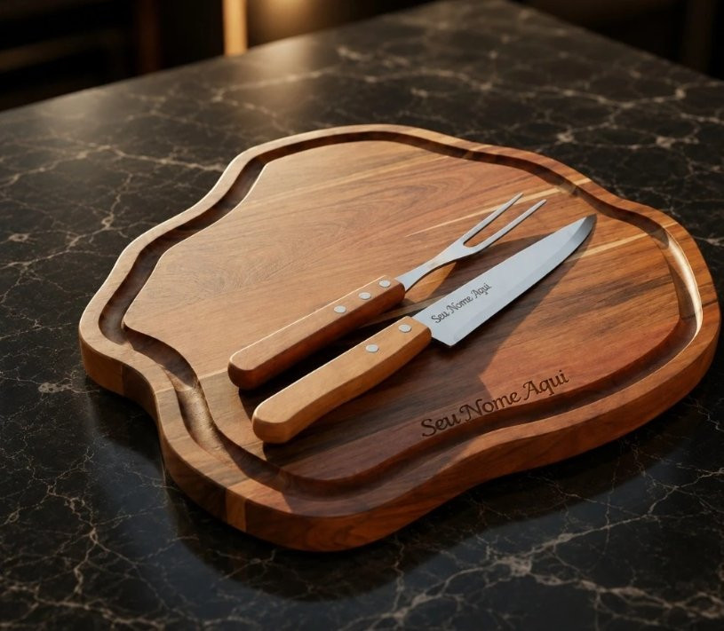 Kit Churrasco Personalizado Tábua e Faca Inox