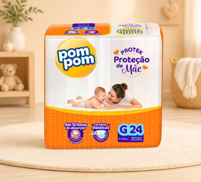👶 Fralda Pom Pom Protek Proteção de Mãe Jumbo G 24 Un