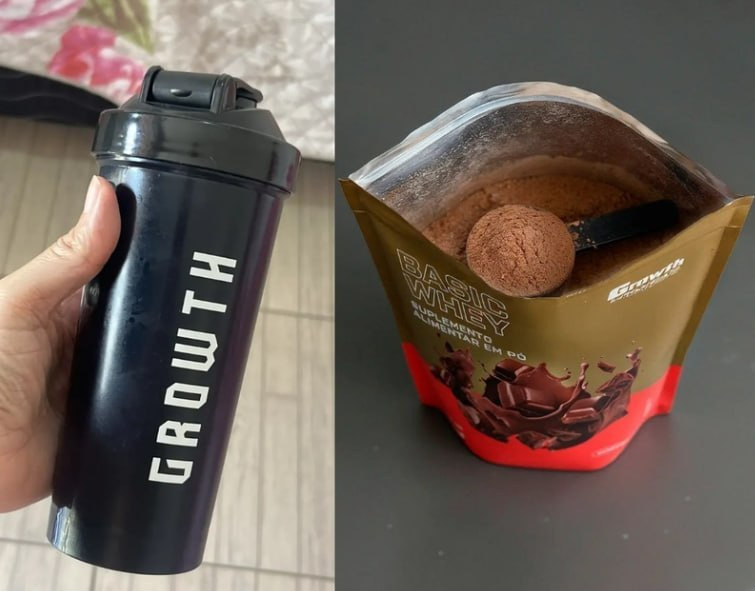 Kit Growth: Whey Protein Basic Chocolate 1kg + Coqueteleira Shaker 600ml