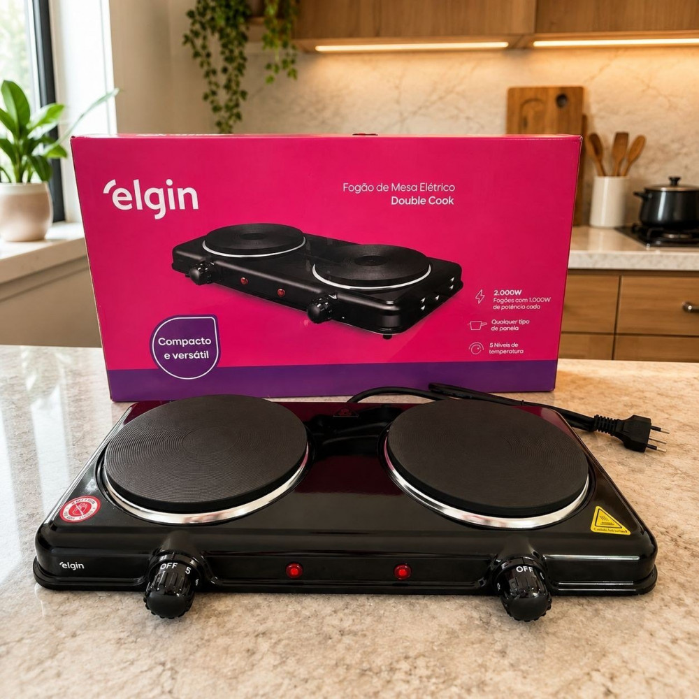 Fogão Cooktop Elgin 2 Bocas Preto