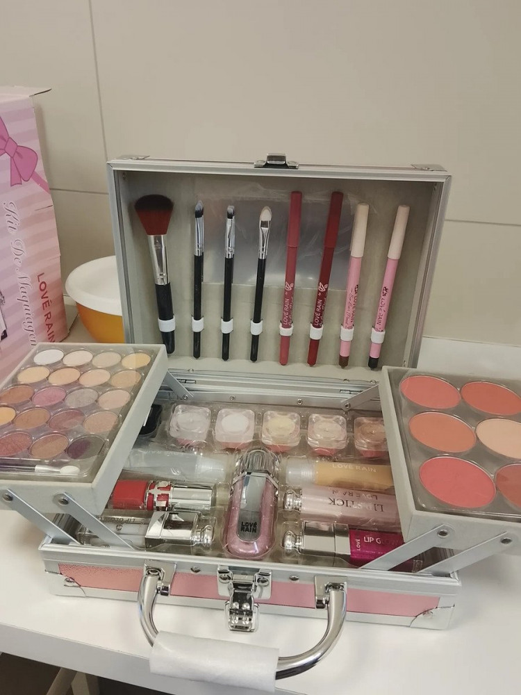 Kit Maleta de Maquiagem Profissional Rosa
