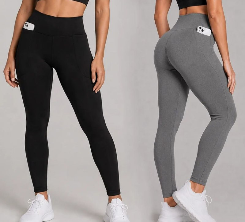 Kit 2 Calças Legging Cintura Alta Com Bolso
