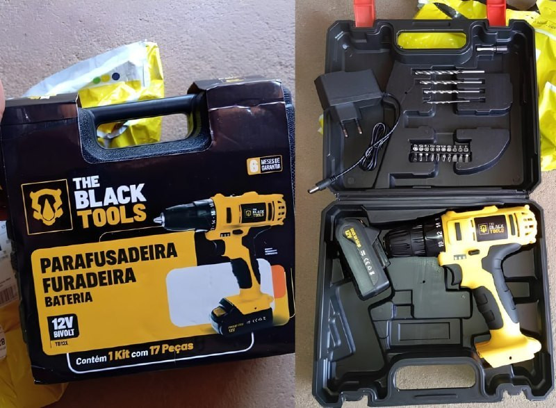 Furadeira Parafusadeira Sem Fio A Bateria 12v 3/8 10mm + Maleta e Acessórios The Black Tools