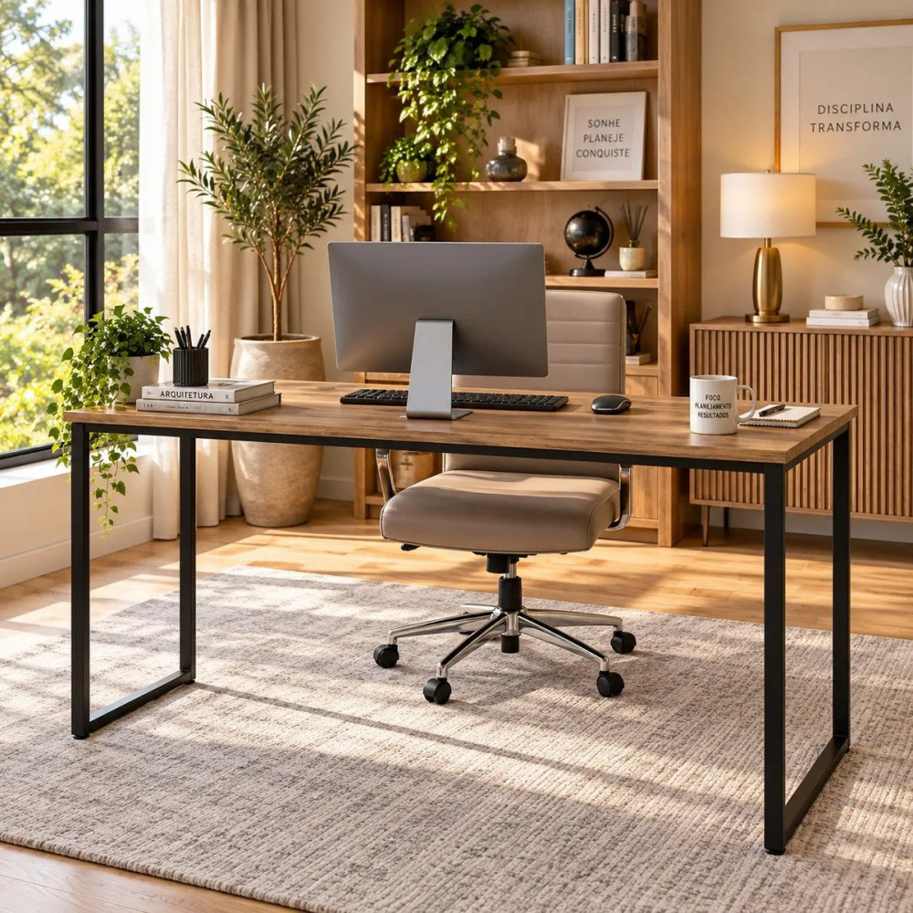 Mesa Escritório 150x60 Estrutura Ferro Home Office