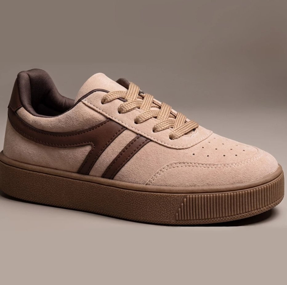 Tênis Feminino Casual Camurça com Listra Dupla