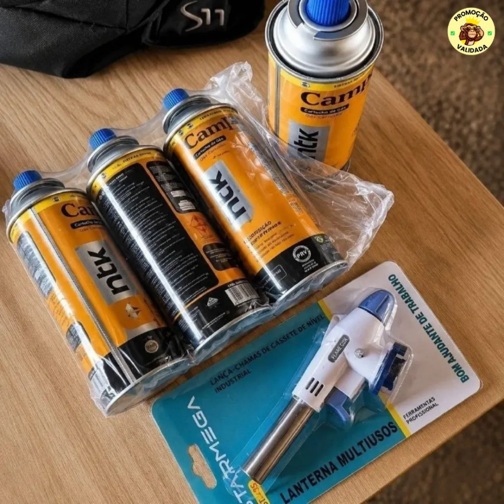 Kit Macarico Portatil Automatico com 4 Refis de Gas Butano