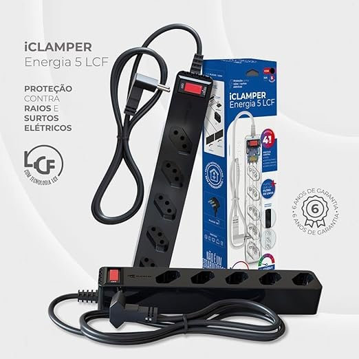 Filtro de Linha iCLAMPER 5 Tomadas Bivolt 1m