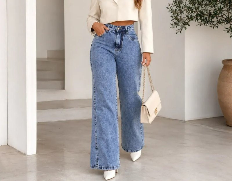 Calça Jeans Wide Leg Cintura Alta