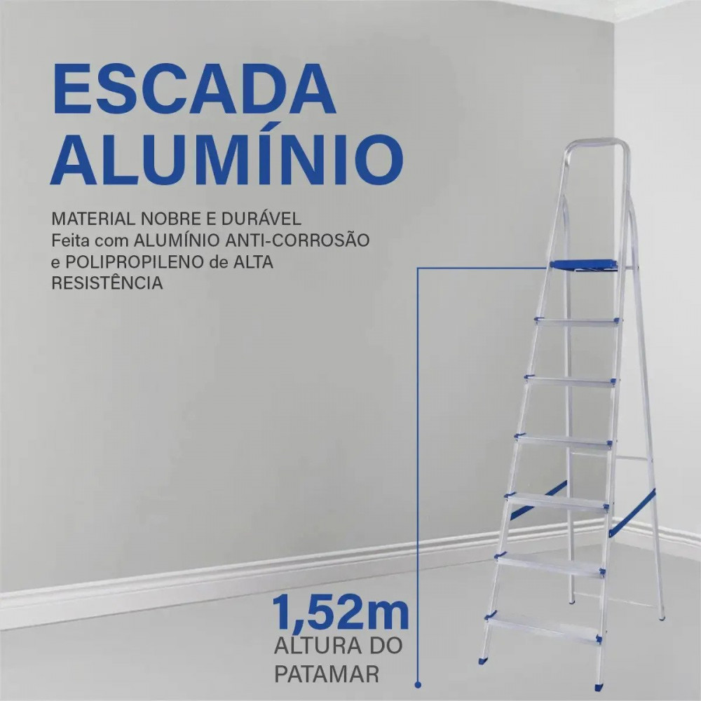 Escada Mor 7 Degraus Reforçada Prateado