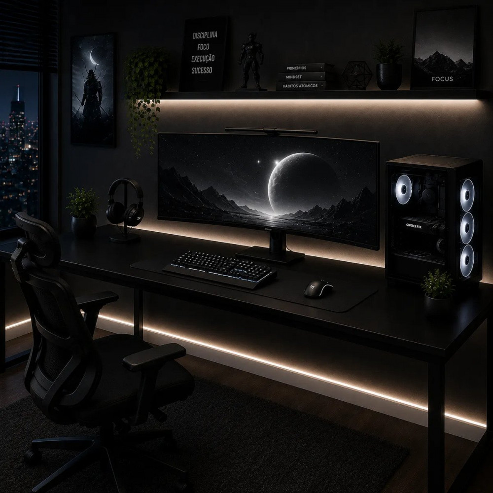 Mesa Gamer 150cm Industrial com Pés Aço Preto