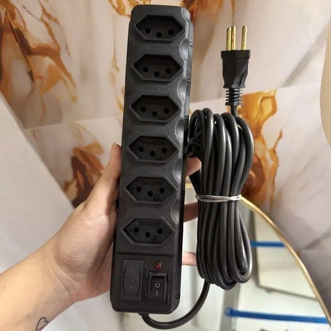 🔌 Extensão Elétrica 6 Tomadas Filtro Linha 10a Cabo 2 Metros Preto 127/220v