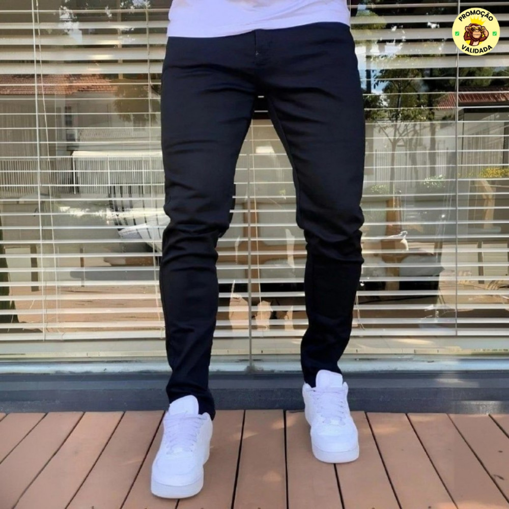Calça Skinny Preta Masculina Jeans Com Elastano