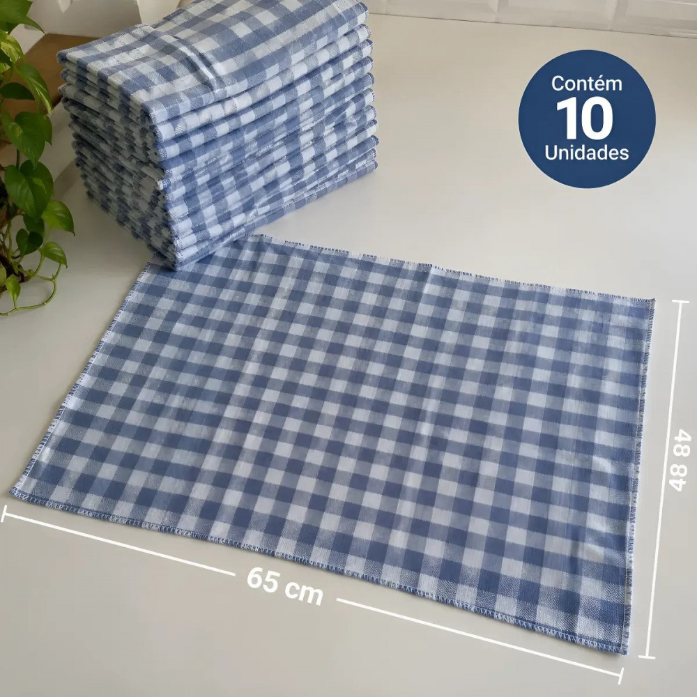 Kit 10 Pano de Chão Xadrez Azul 100 Algodão