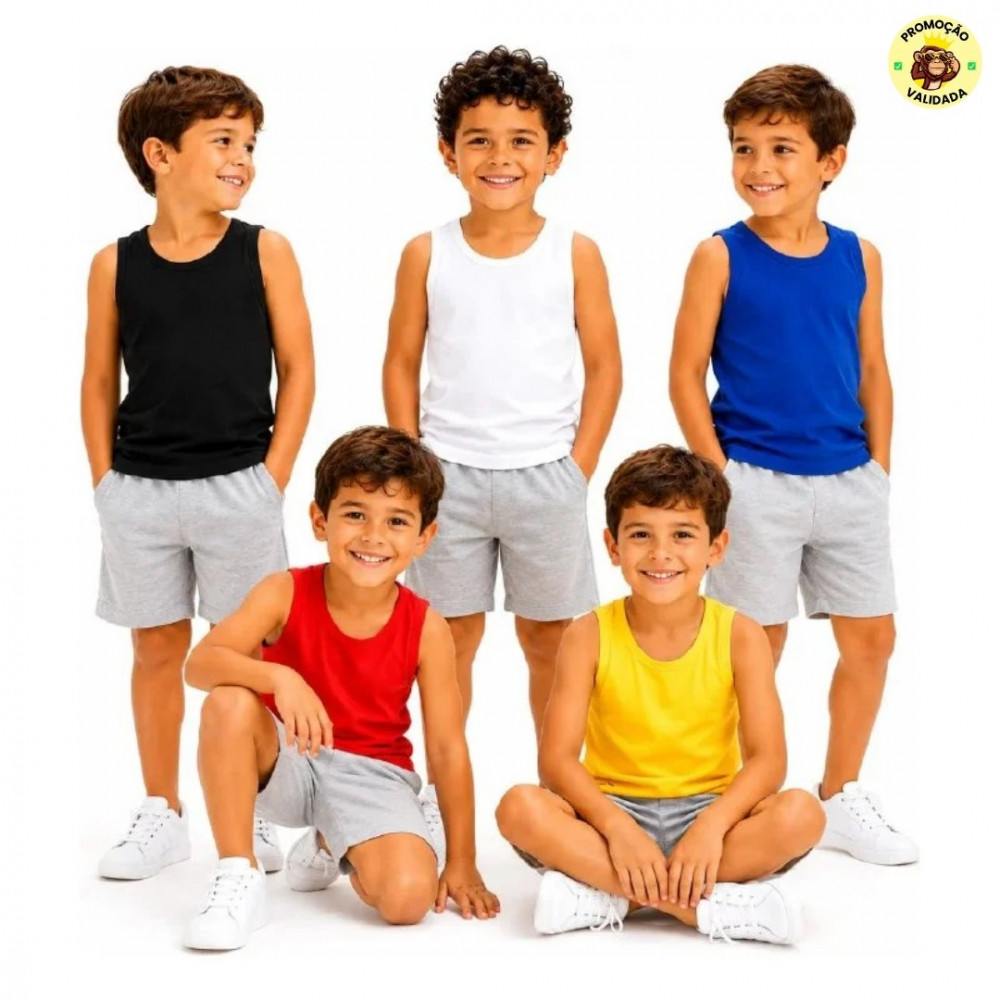 Kit 5 Camisetas Regata Lisas Infantil Menino