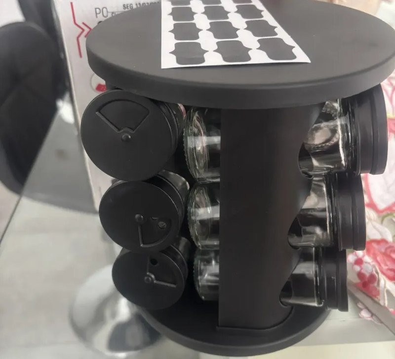 GUARDE OS TOMPEROS Porta Temperos Giratório 360° c/ 12 Potes de Vidro 85ml