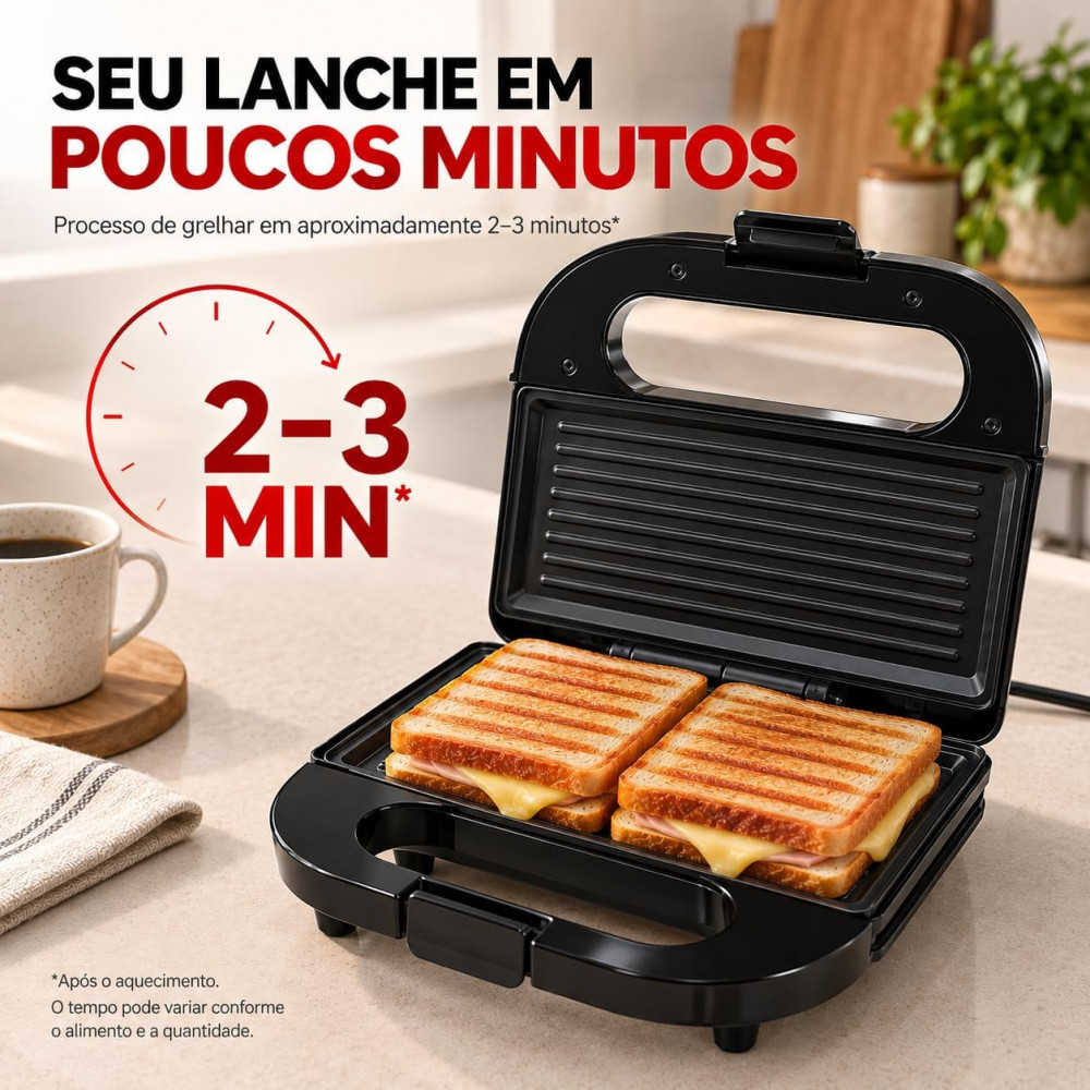 Sanduicheira Elétrica 750W Compacta Inox