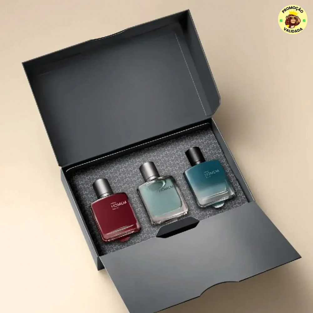 Kit Presente Homem Miniaturas - Homem Essence 25ml - Homem Tradicional 25ml - Homem Sagaz 25ml