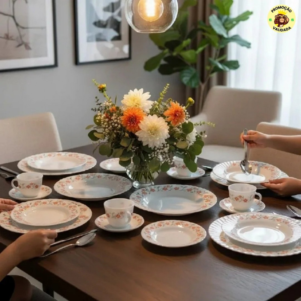 Aparelho De Jantar E Chá/café 20 Peças Vidro Opaline Branco