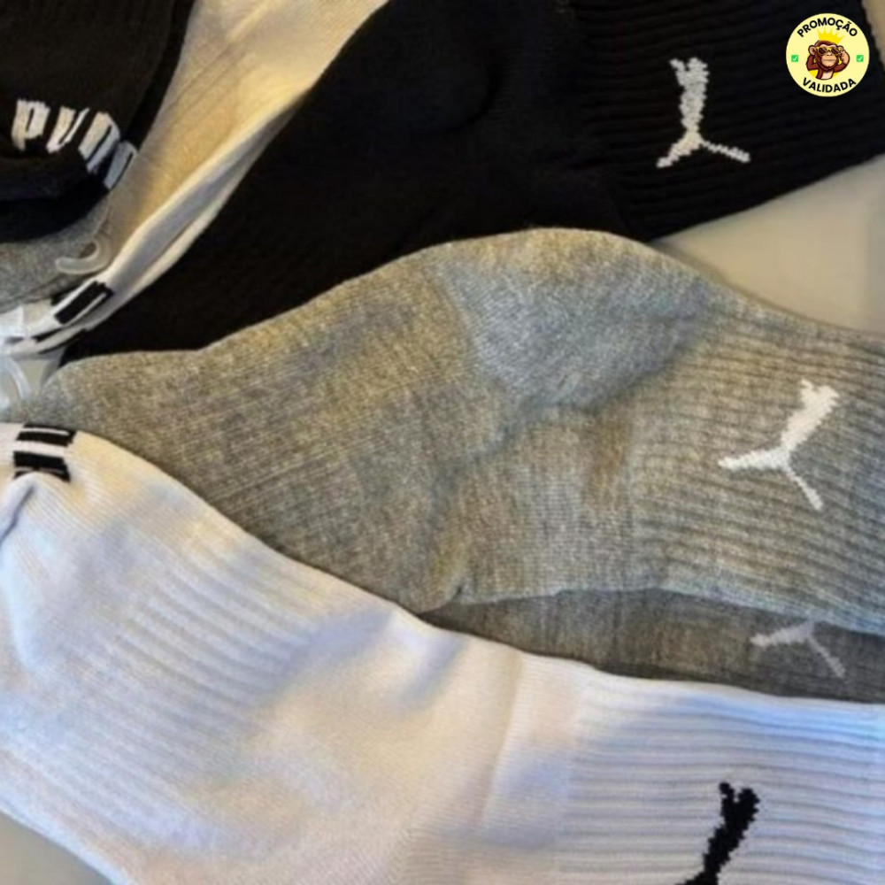 Kit 6x Pares Meia Esportiva Unisex Cano Médio Puma
