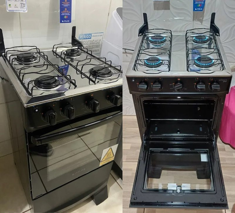 Fogão 4 Bocas Atlas com Mesa de Inox Automático Bivolt