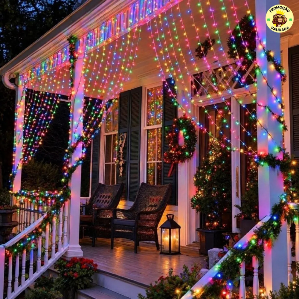 Pisca Cortina 300 Leds 3x3m 8 Modos Iluminacao
