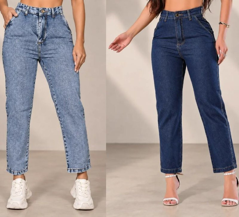 Calça Mom Jeans Cintura Alta Marmorizada