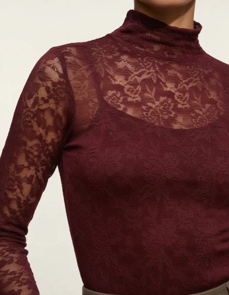 Blusa Gola Alta Renda Feminina Manga Longa