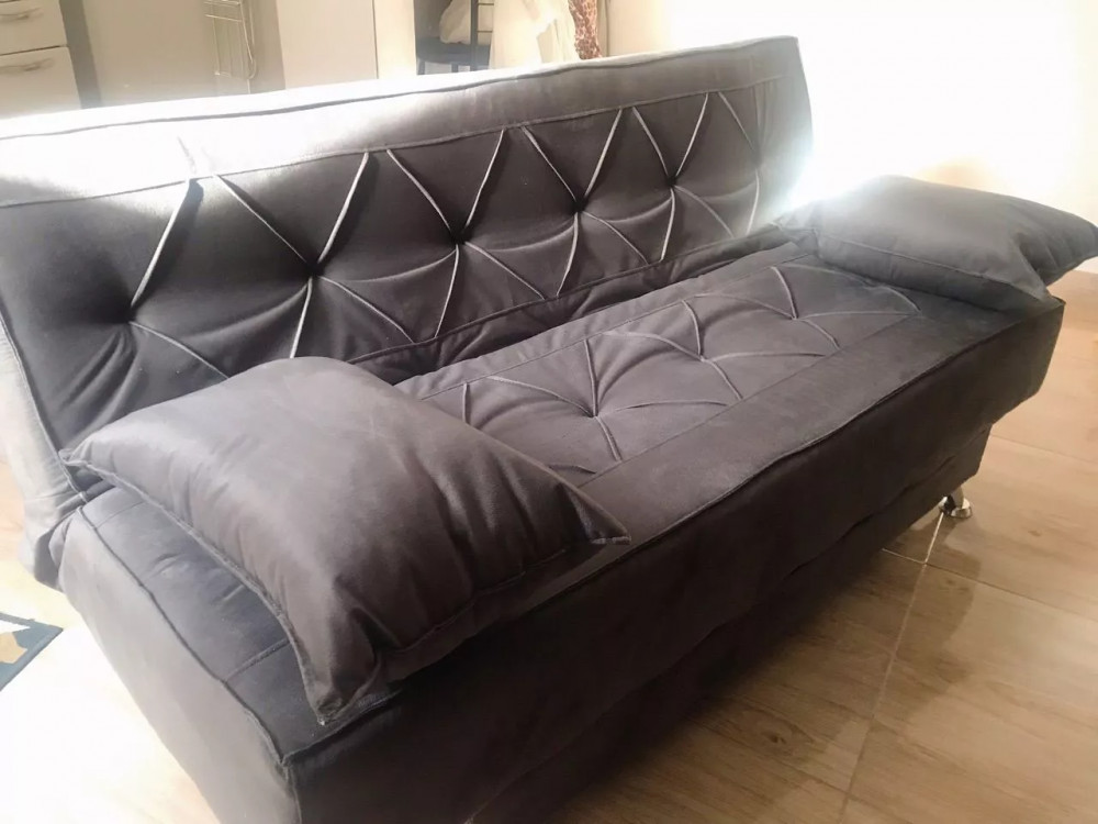 Sofá cama 1,80m Íris Suede Cinza