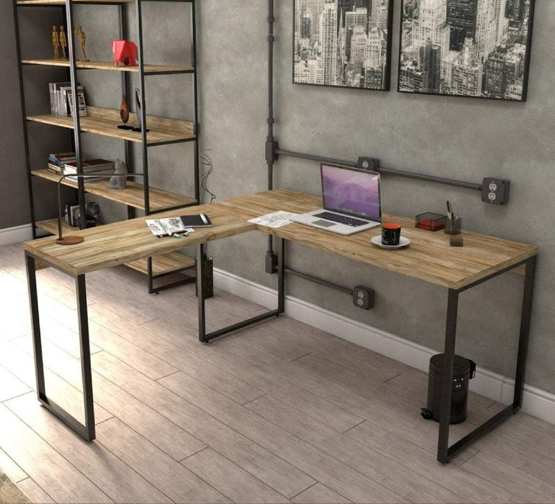 Mesa de Escritório em L Estilo Industrial Kuadra