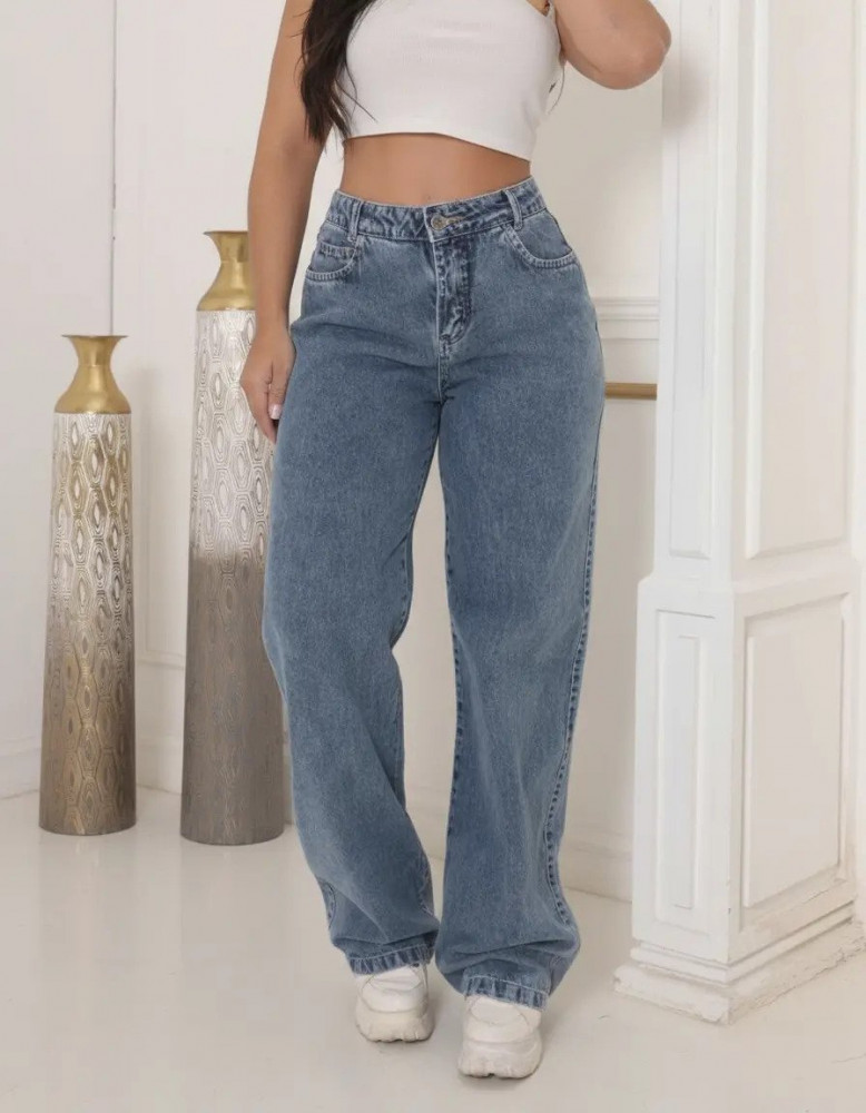 Calça Jeans Wide Leg Feminina Cintura Alta