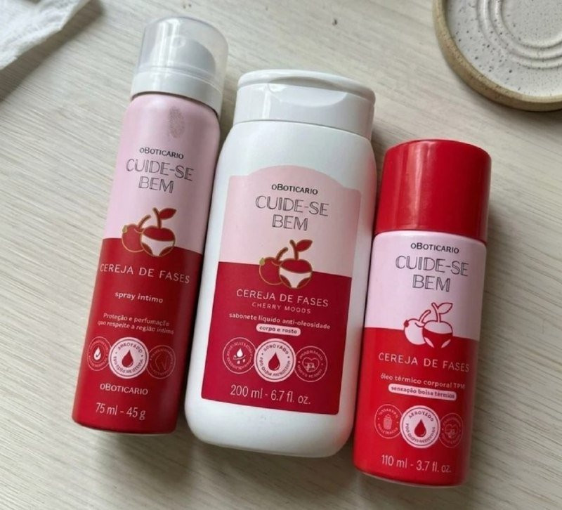 Combo Cuide-se Bem Cereja De Fases- Sabonete Líquido 200ml - Spray Íntimo Desodorante 75ml - Óleo Térmico Corporal 110ml