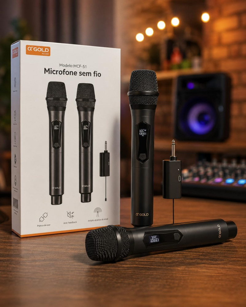 Kit 2 Microfones Sem Fio UHF Recarregável