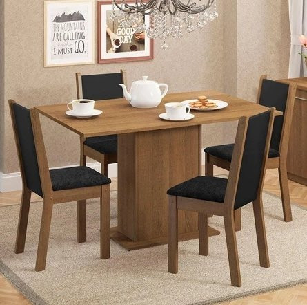 Conjunto Sala Jantar Mesa Madeira 4 Cadeiras Rustic
