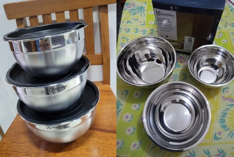 🥣 Kit 3 Bowls Tigelas em Inox com Tampa Plástica Electrolux