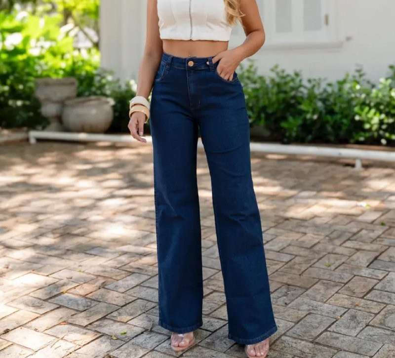 Calça Jeans Wide Leg Lycra