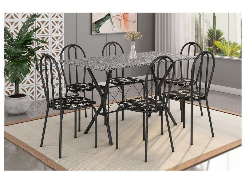 Mesa de Jantar 6 Cadeiras Retangular Preta