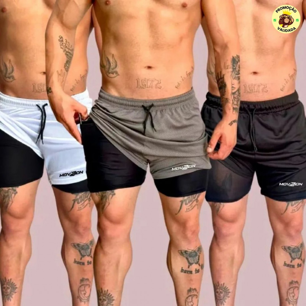 Kit 3 Shorts Masculino 2 Em 1