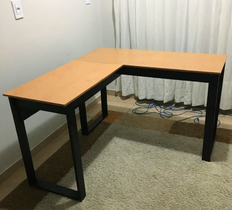 Escrivaninha Industrial Berlim Em L, MDF, Cor Canela