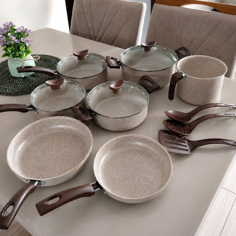 Conjunto De Panelas Antiaderente 10 Peças Coffee Cappuccino