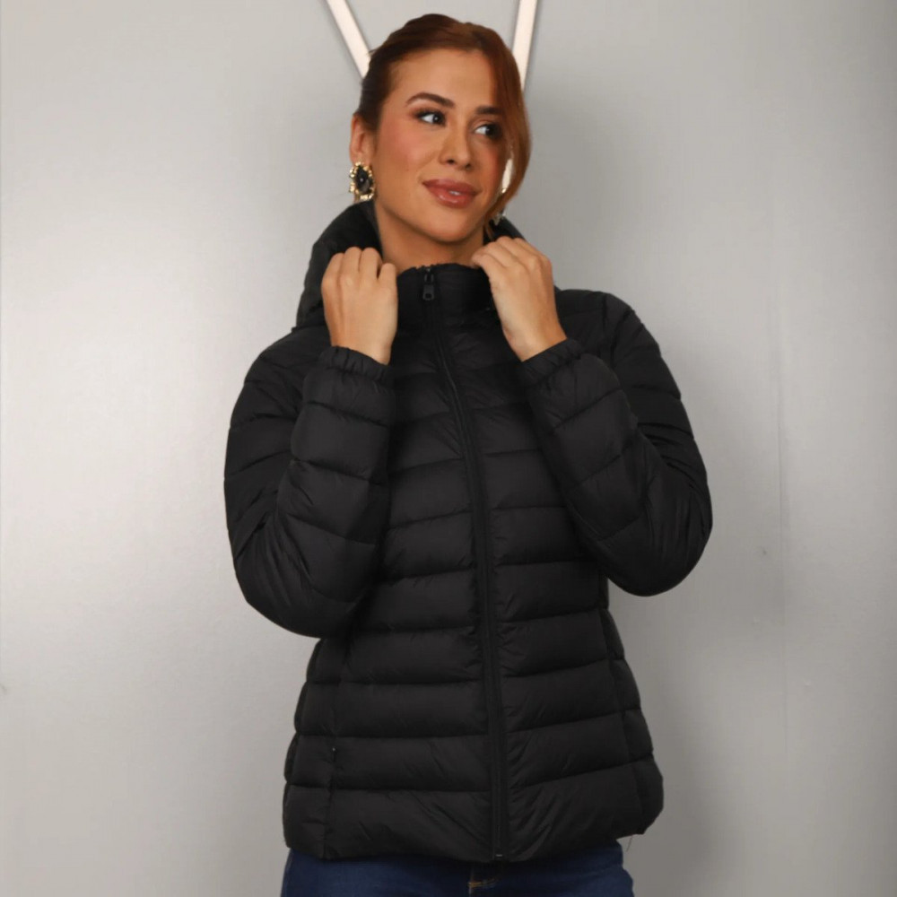 Jaqueta Feminina Puffer Impermeável com Capuz