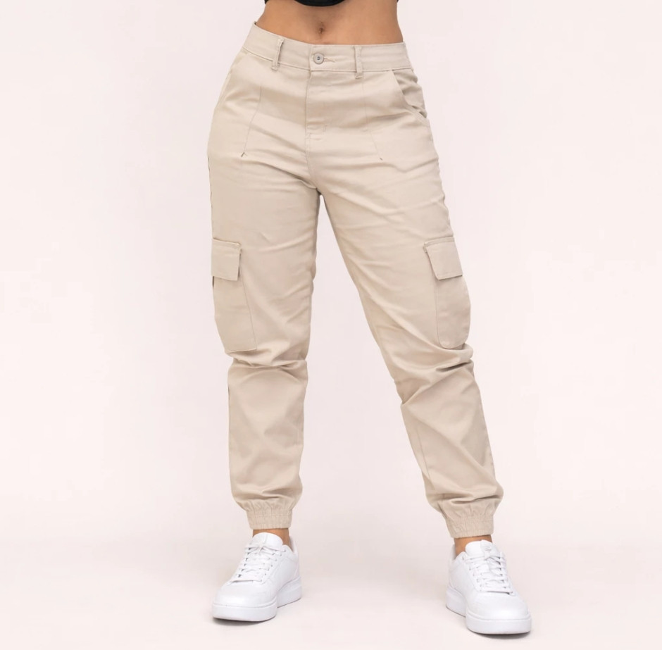 Calça Cargo Feminina Jogger Cintura Alta com Bolso