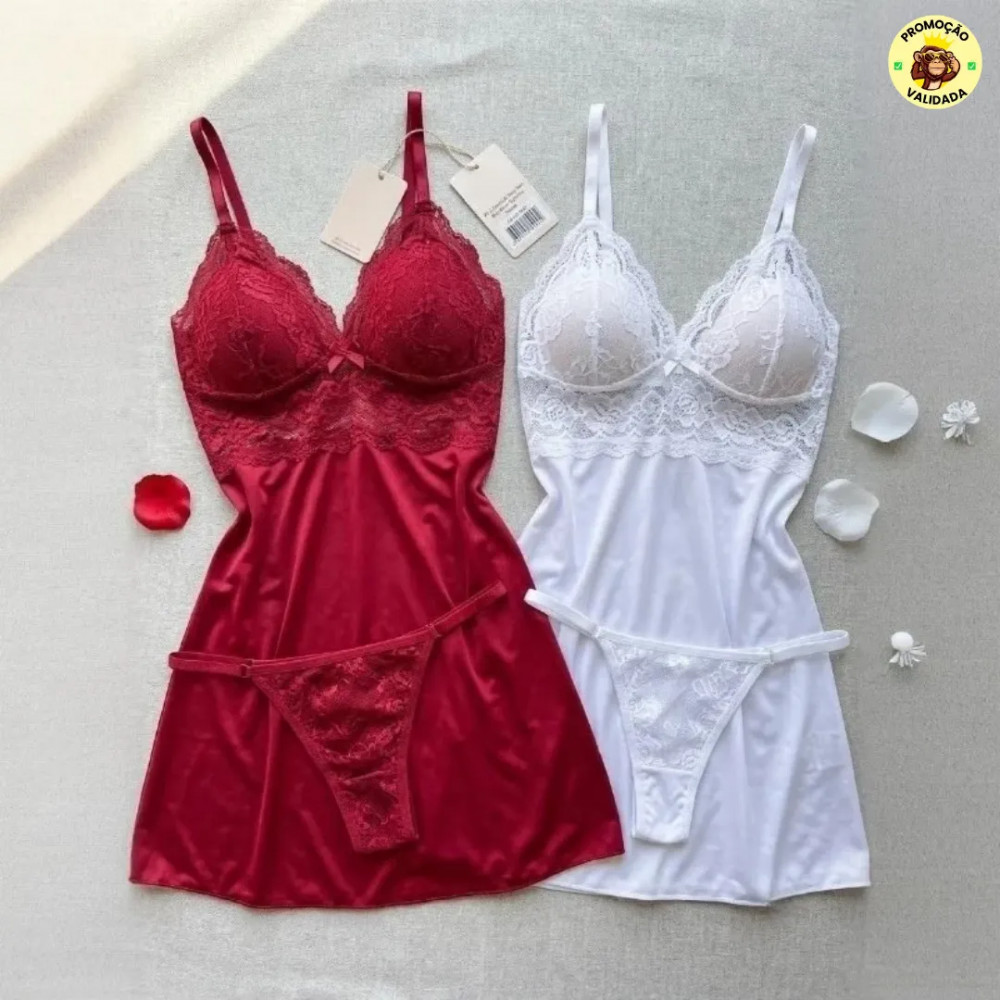 Kit com 2 Camisola Sexy sem Bojo com Calcinha Renda