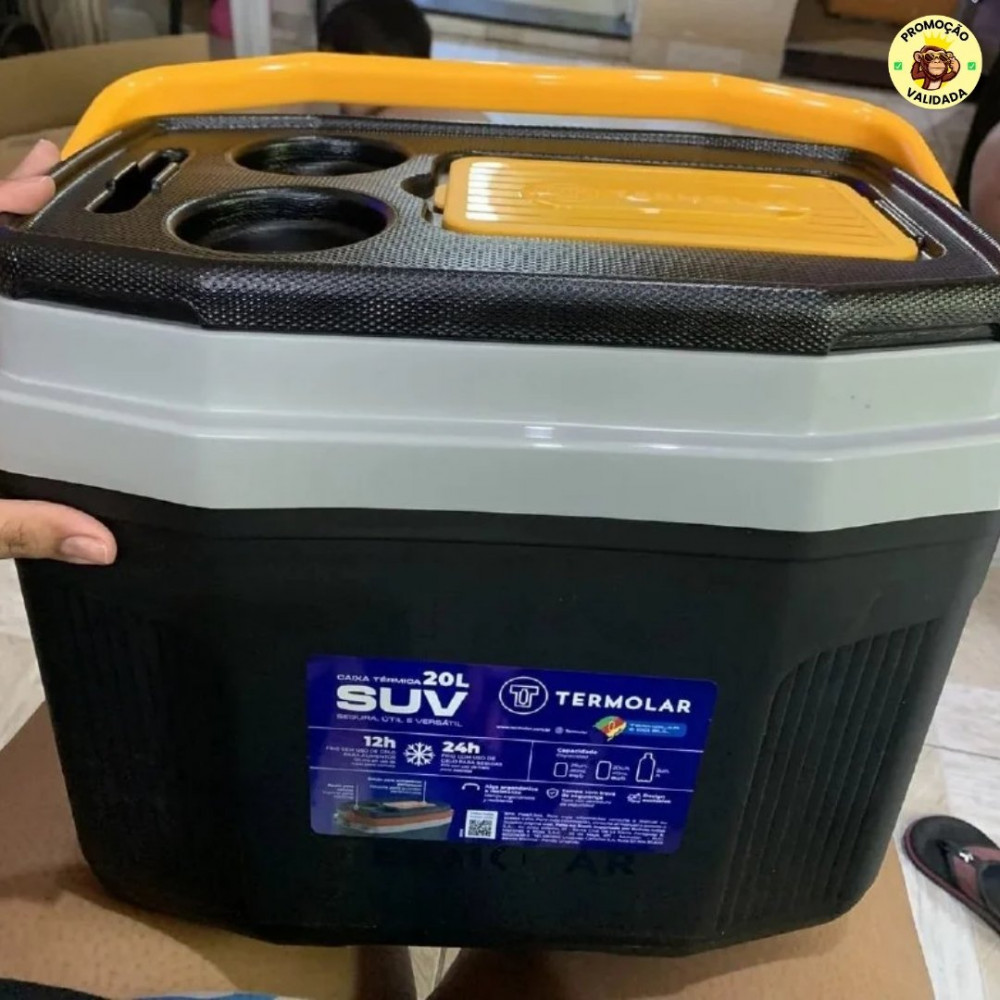 Caixa Termica Suv Cooler Com Alça 20 Litros Praia Pesca Camping Cor Preto E Amarelo Termolar