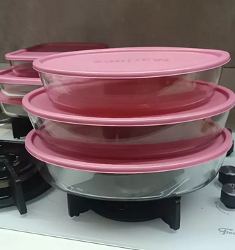 Conjunto Assadeiras Marinex Vidro Rosa 6Peças