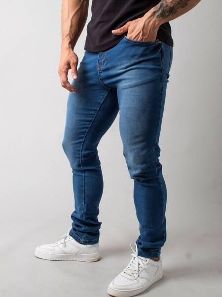 Calça jeans masculina escuro médio com elastano