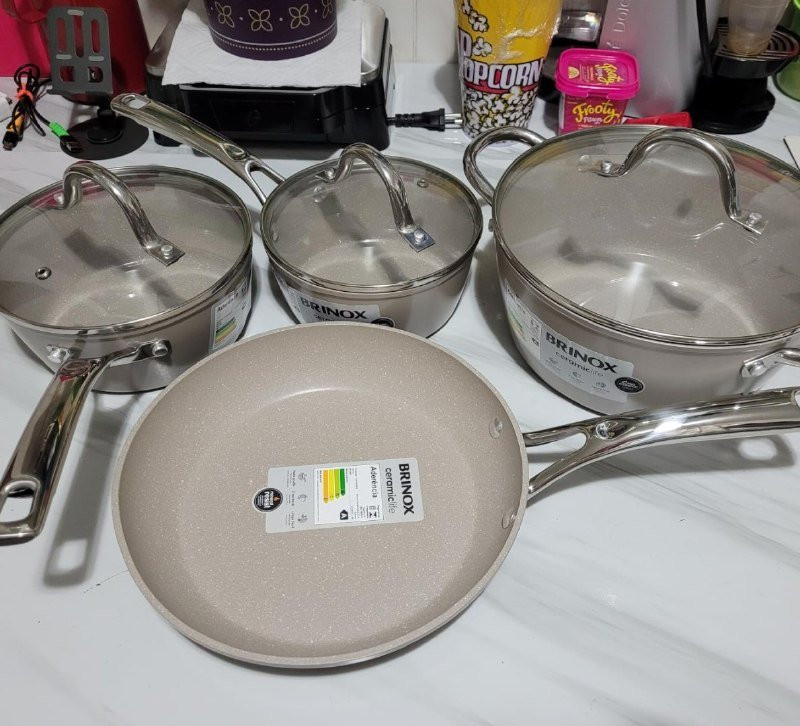 Conjunto de Panelas Brinox Antiaderente Essenza Nude 4 Peças Indução