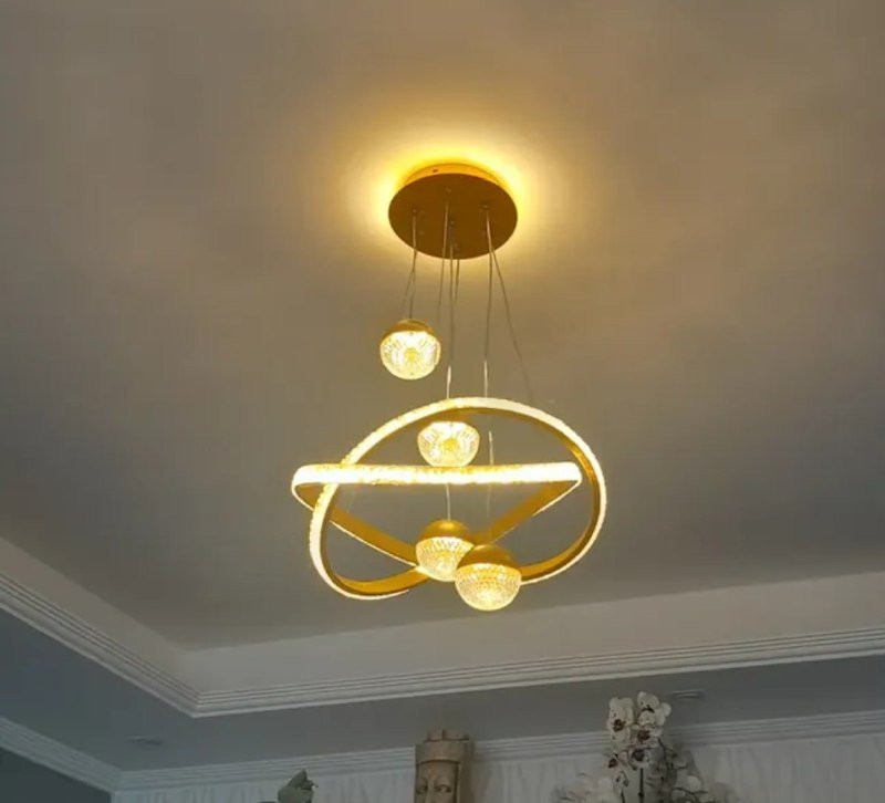 Lustre Led Pendente Moderna 2anéis 4bolas