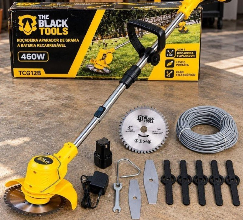 Roçadeira Aparador Grama à Bateria 460W The Black Tools com Acessórios